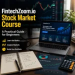 FintechZoom.io stock market course guide showing trading charts, investing lessons, and financial education concepts