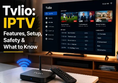 Tvlio IPTV streaming service on a Smart TV with live channels and digital entertainment interface