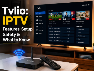 Tvlio IPTV streaming service on a Smart TV with live channels and digital entertainment interface