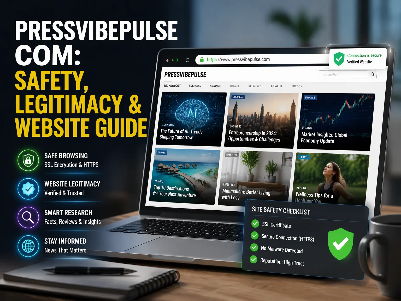 Pressvibepulse Com website guide showing digital news, technology, business, and online information topics