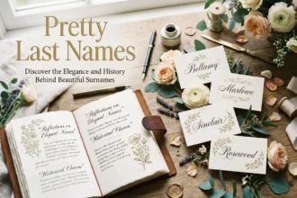 Pretty last names featuring elegant, romantic, cute, rare, and nature-inspired surname ideas for characters and naming inspiration.