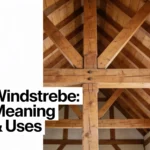 Windstrebe diagonal timber braces supporting a traditional wooden roof structure.