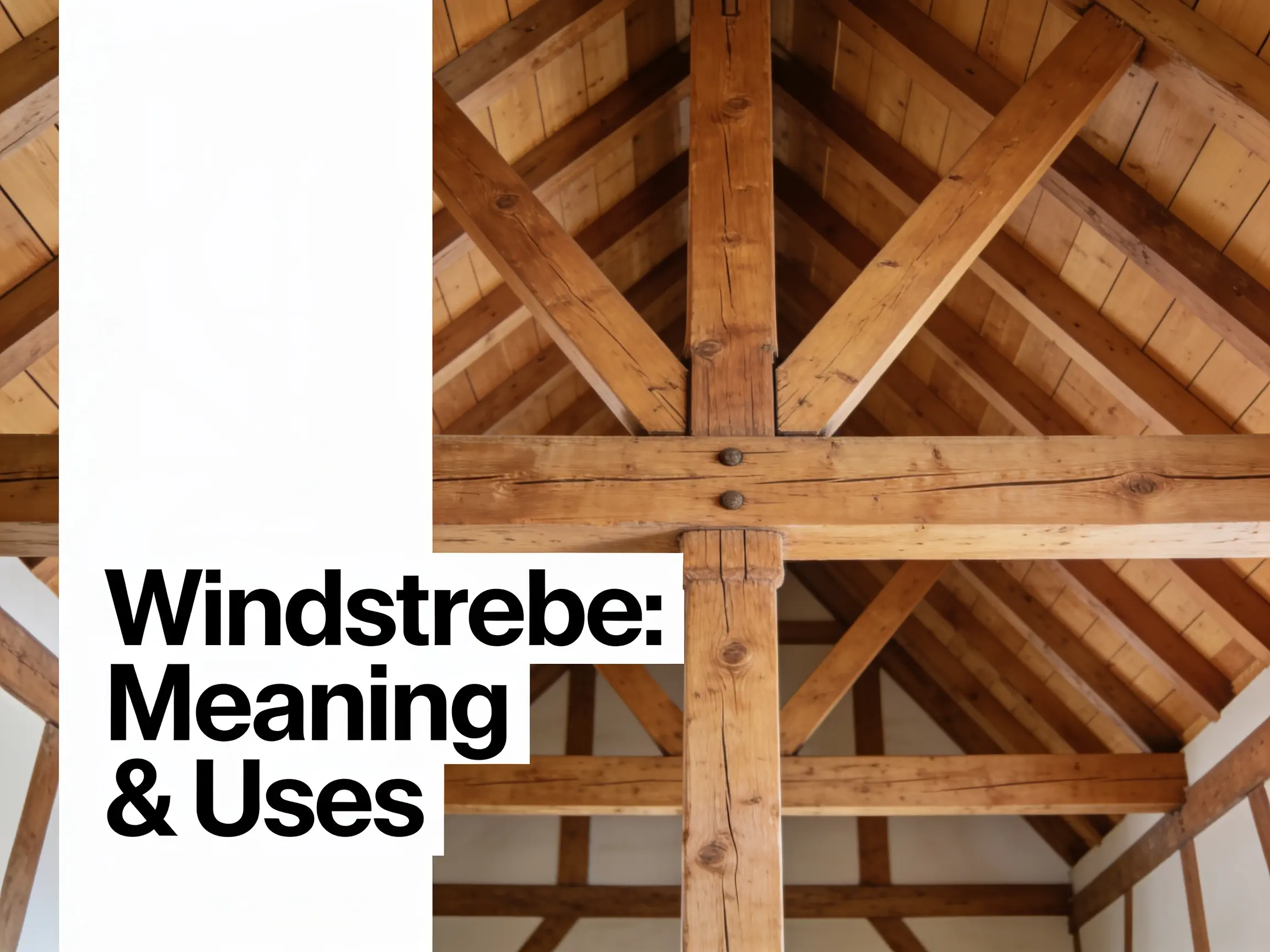 Windstrebe diagonal timber braces supporting a traditional wooden roof structure.