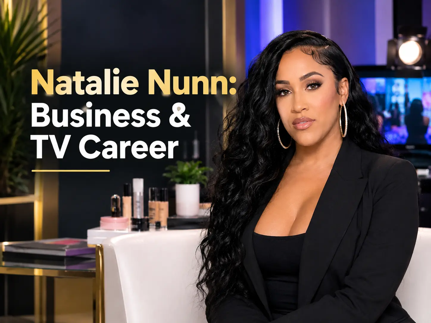 Natalie Nunn portrait highlighting her reality TV career, beauty business, and Baddies executive producer role.