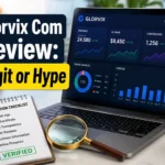 Glorvix com review illustration showing a laptop with SEO analytics and a verification checklist on a desk